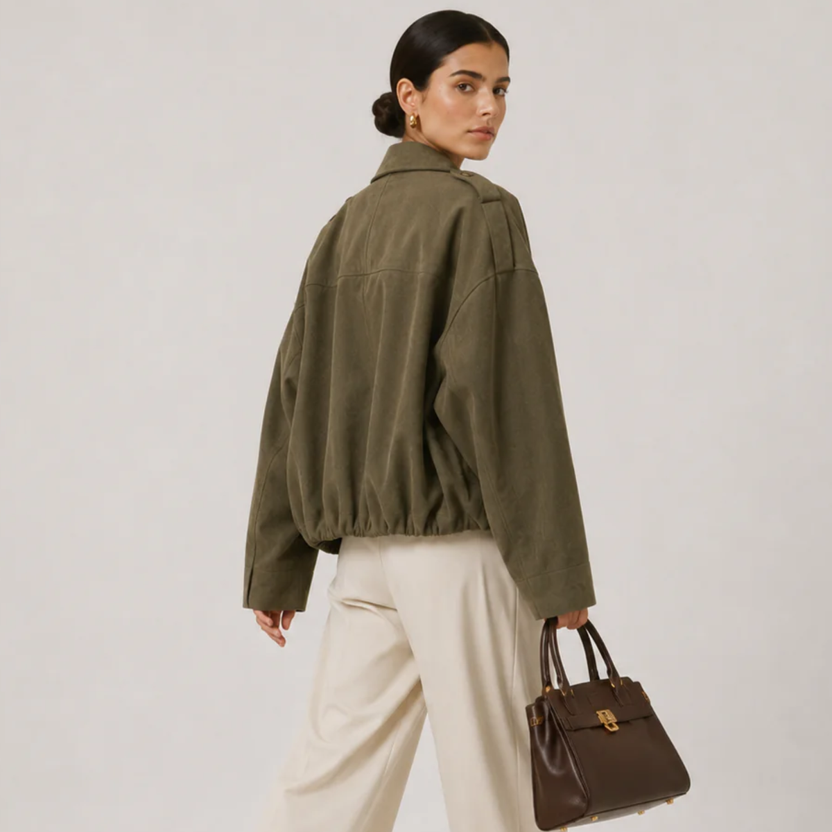 Relaxed Fit Suede Jacket, Soft Layered Outerwear Coat