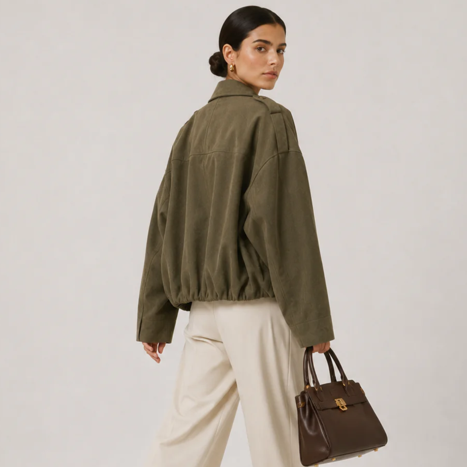Relaxed Fit Suede Jacket, Soft Layered Outerwear Coat