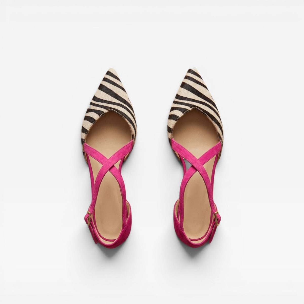 Zebra Print Ballet Flats, Crisscross Strap Pointed Toe
