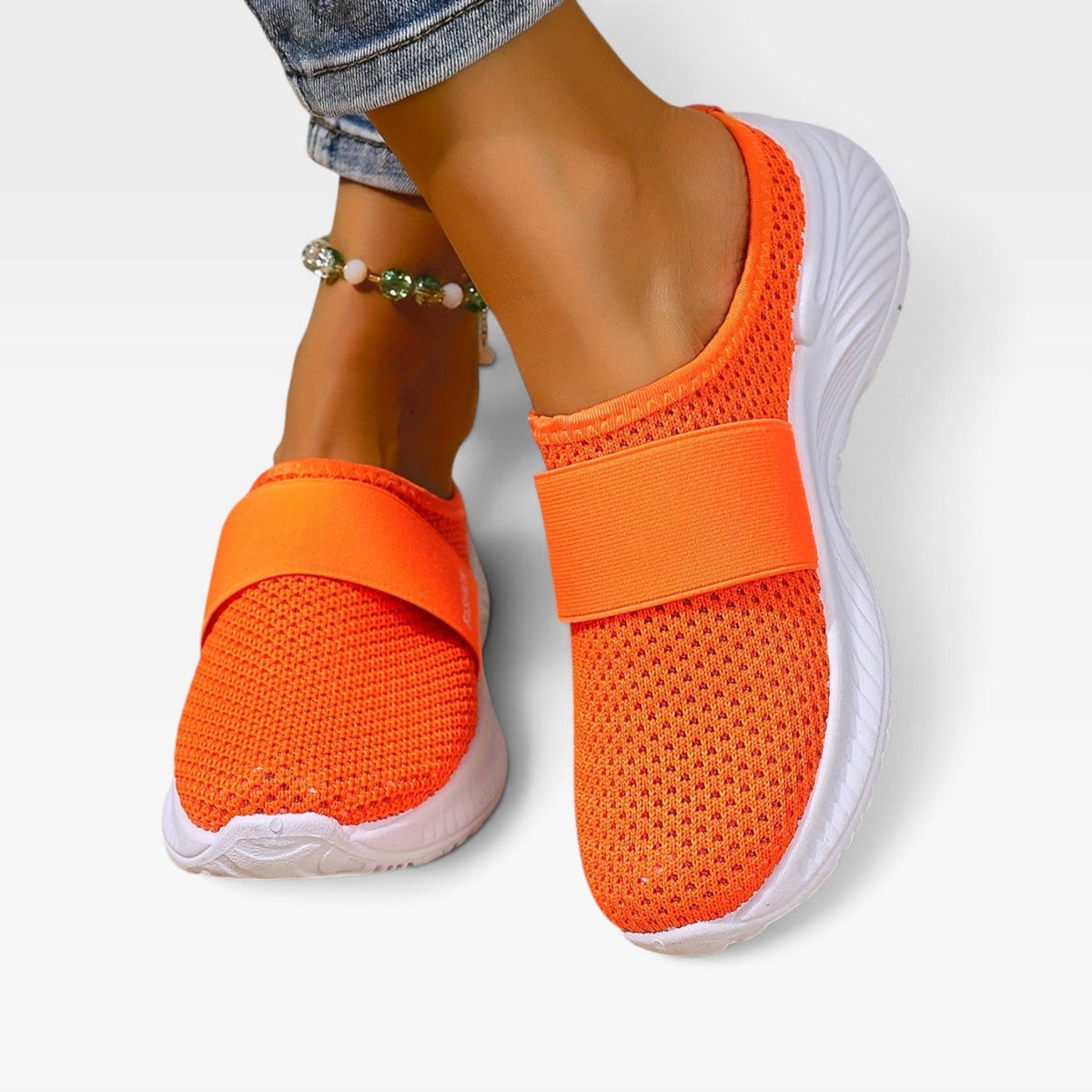 Backless Knit Sneakers, Cushioned Platform Slip On Mule