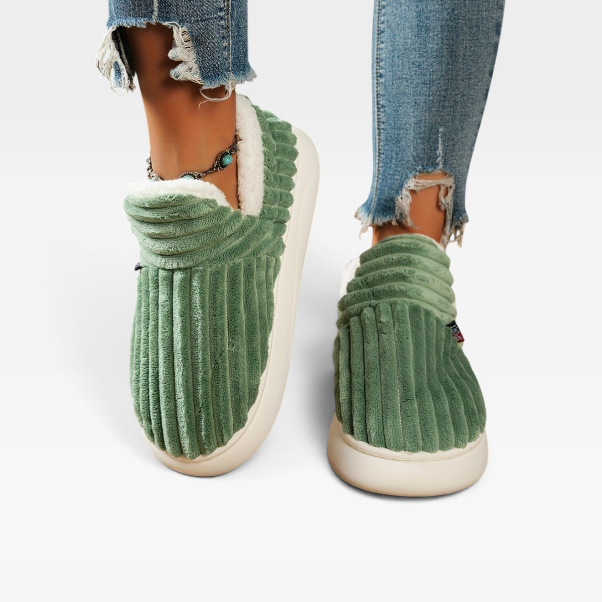 Corduroy Slipper Boots, Fleece Lined Slip On House Shoe