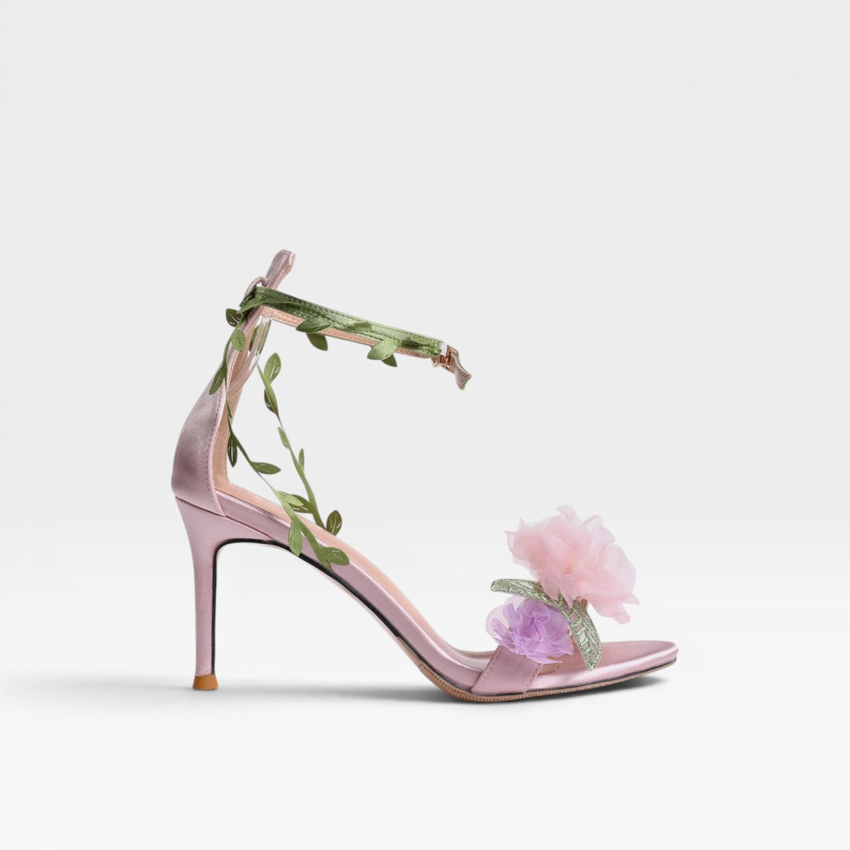 Crystal Flower Stiletto Sandals, Sheepskin Ankle Wrap