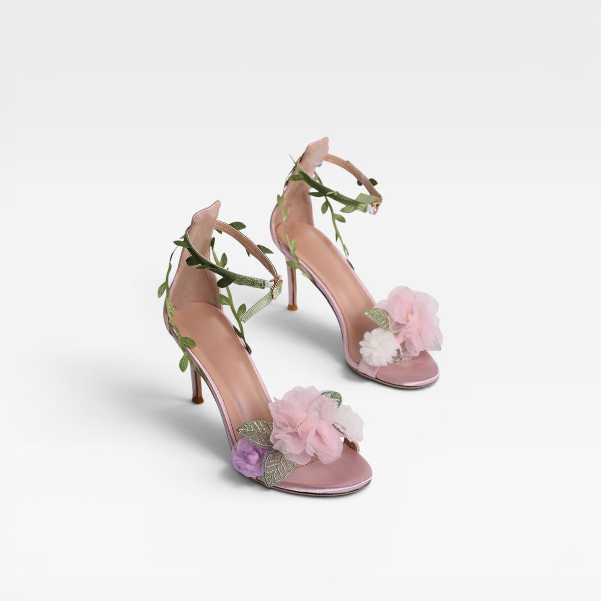 Crystal Flower Stiletto Sandals, Sheepskin Ankle Wrap