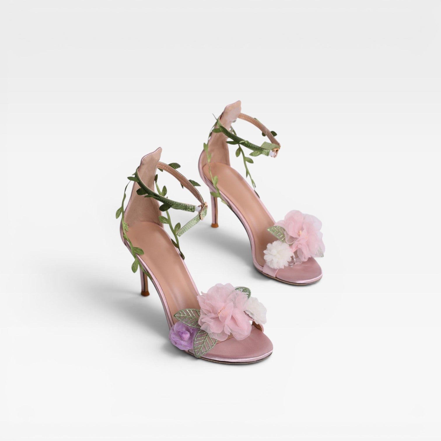 Crystal Flower Stiletto Sandals, Sheepskin Ankle Wrap
