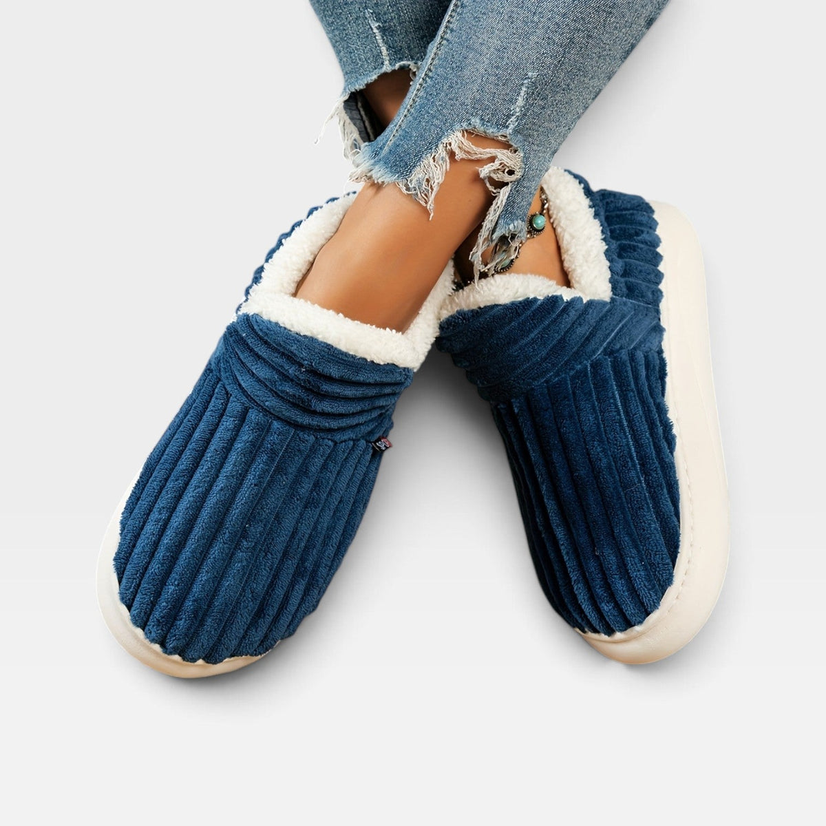Corduroy Slipper Boots, Fleece Lined Slip On House Shoe