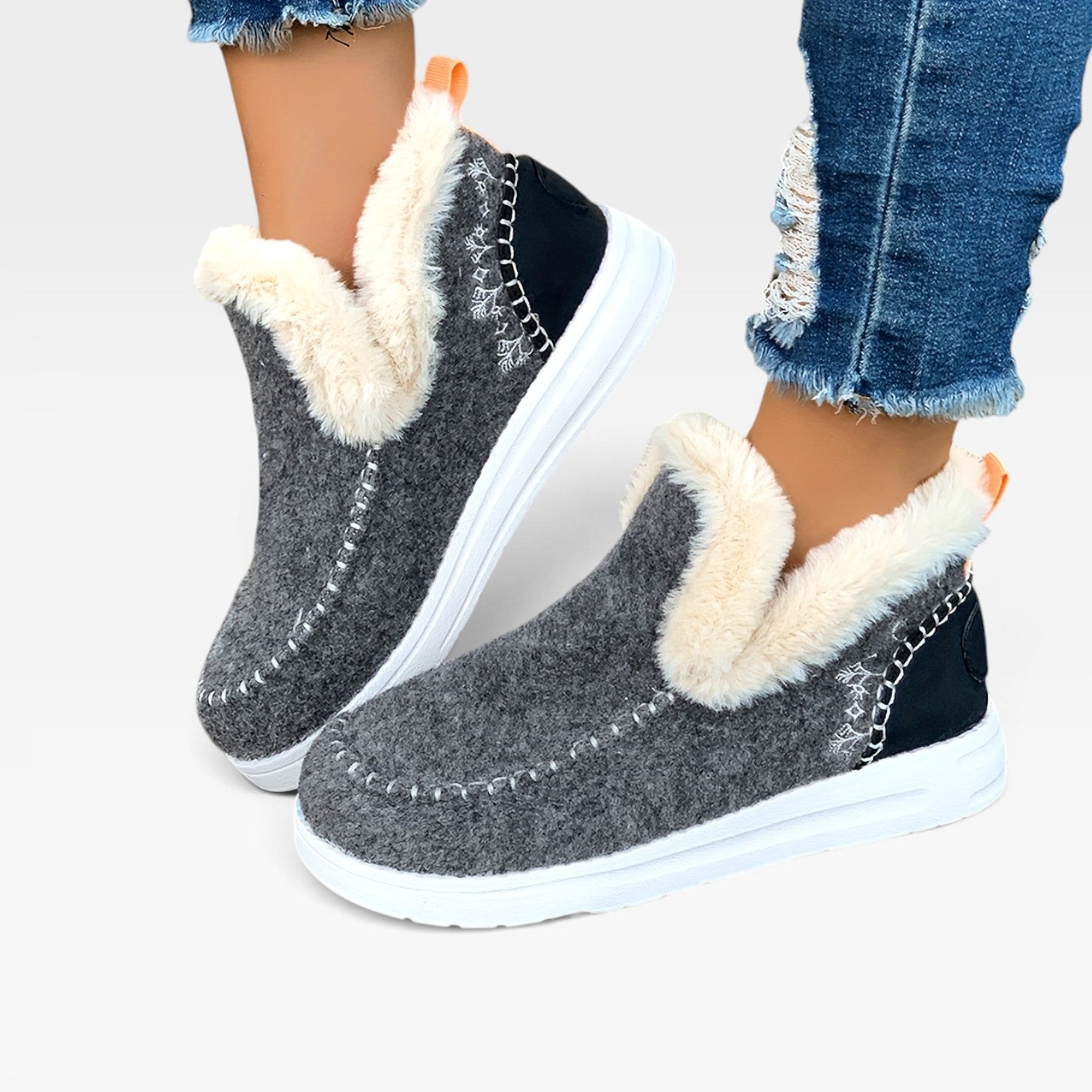 Wool Felt Ankle Boots, Moc Toe Fleece Lined Platform