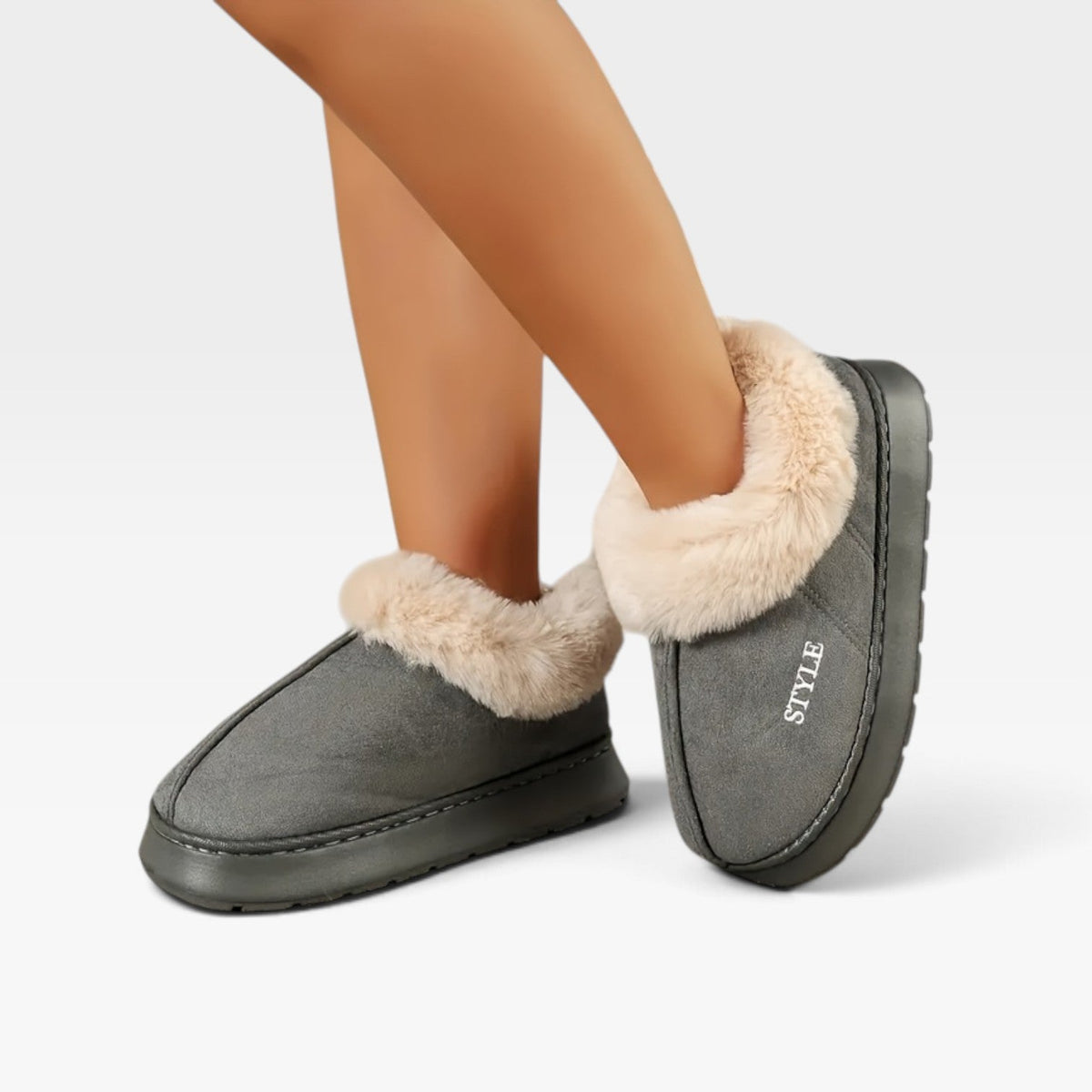 Suede Ankle Boots with Fur Trim, Anti Slip Cushion Sole