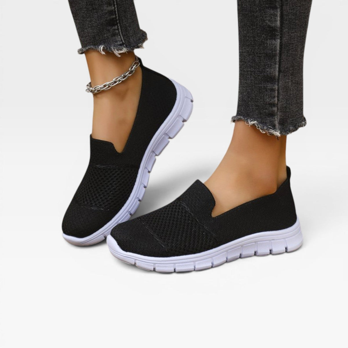 Knit Mesh Slip On Sneakers, Breathable Comfort Shoes