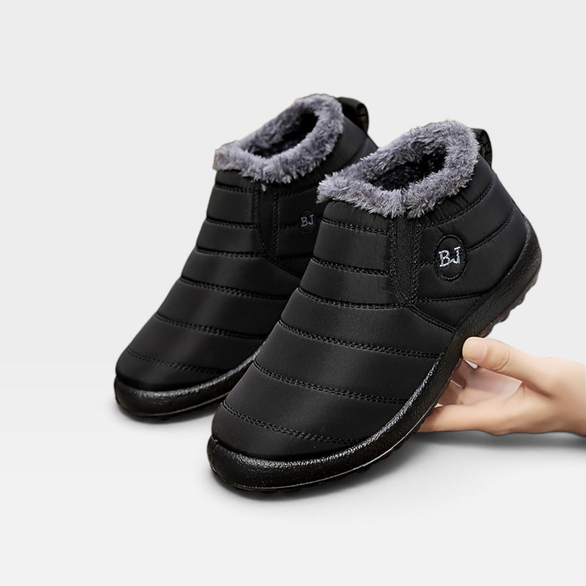 Quilted Fur Lined Snow Boots, Water Resistant Sole