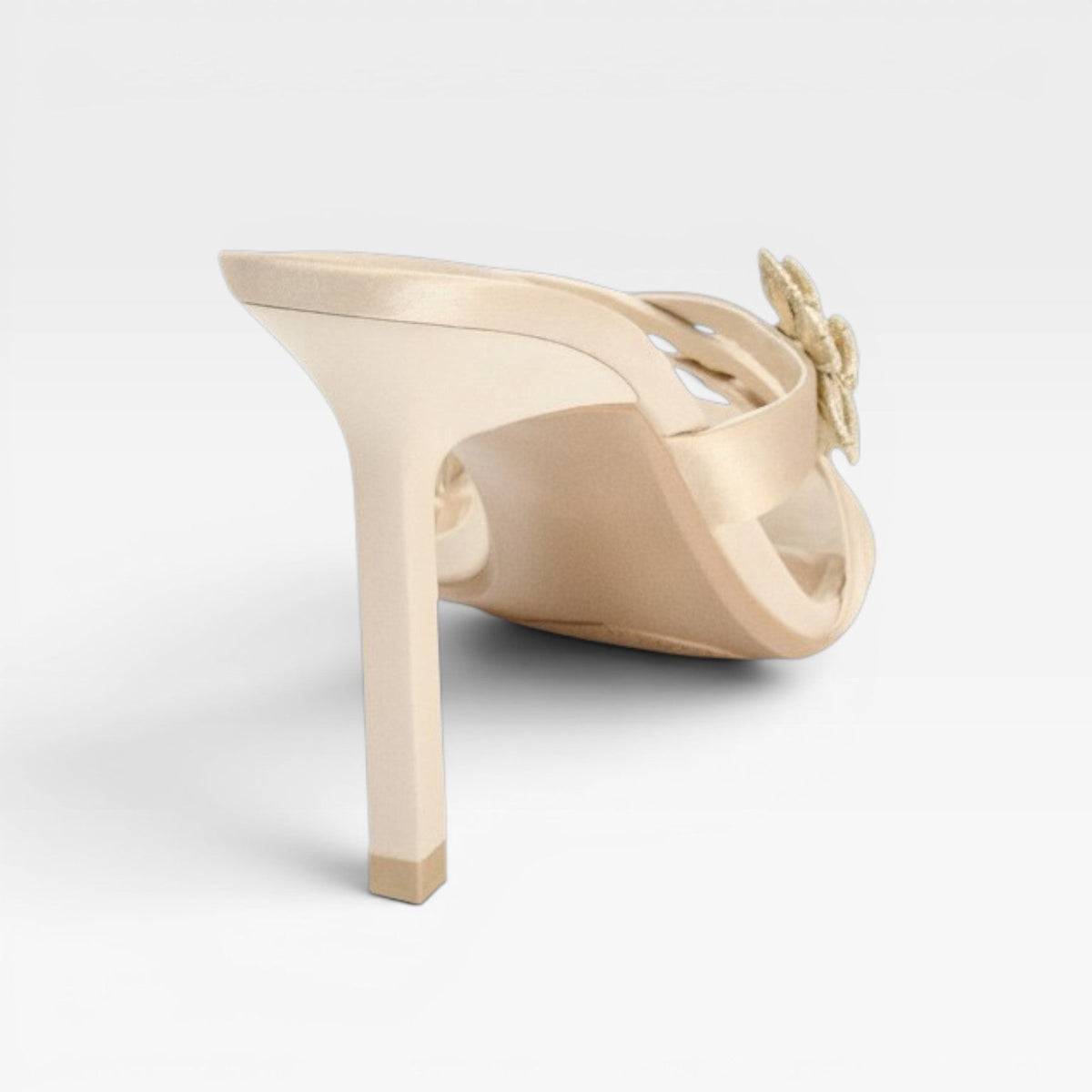 Crystal Flower Mule Sandals, Strappy Satin Stiletto