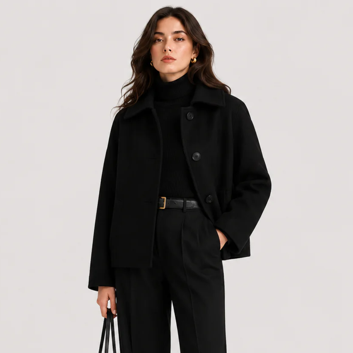 Button Up Jacket, Relaxed Tailored Beige Black Coat
