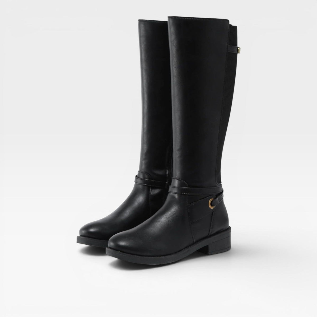 Knee High Boots, Elastic Gore Panel Side Zip Leather