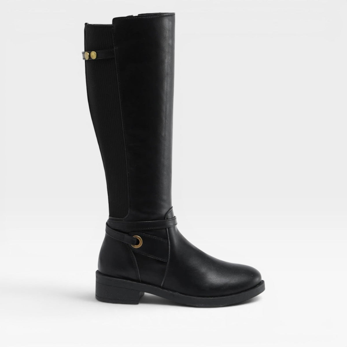 Knee High Boots, Elastic Gore Panel Side Zip Leather