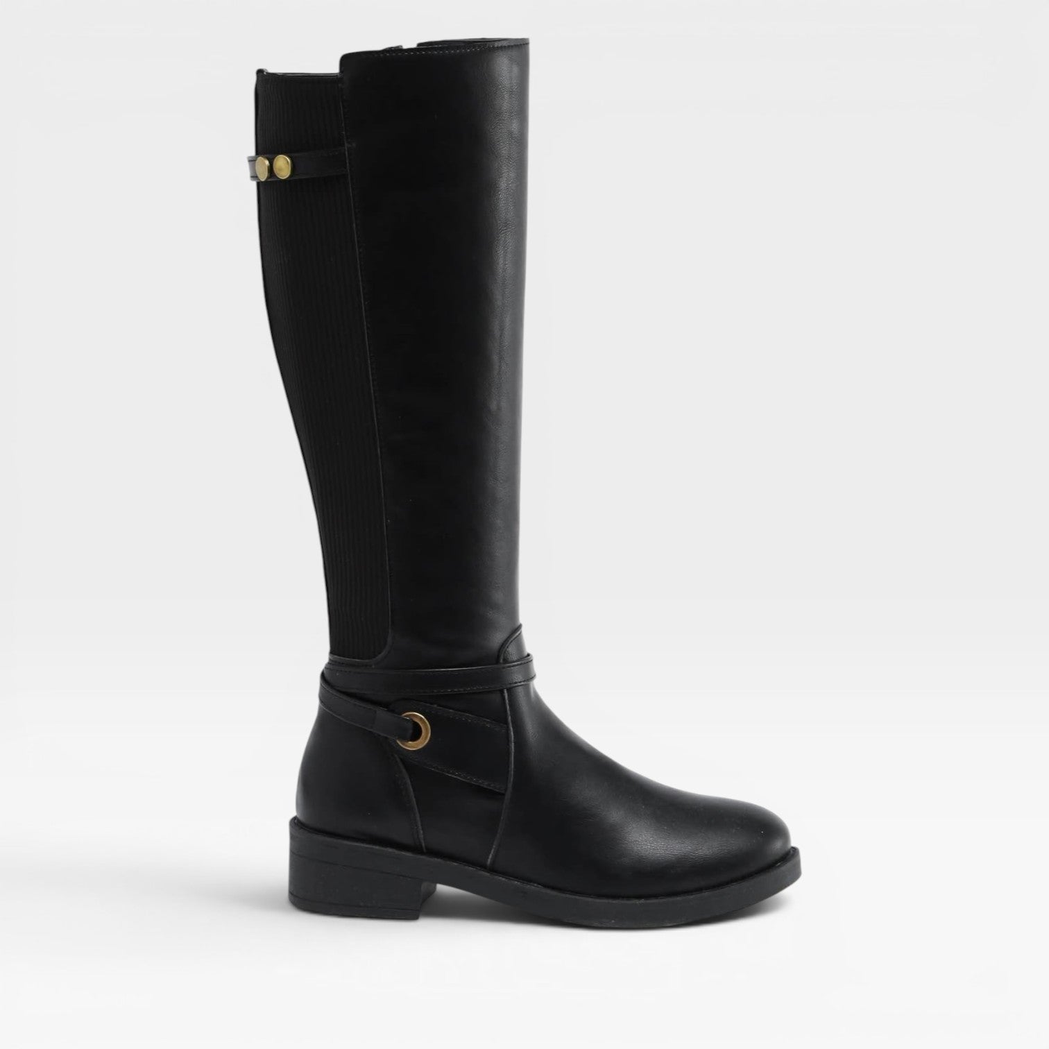 Knee High Boots, Elastic Gore Panel Side Zip Leather