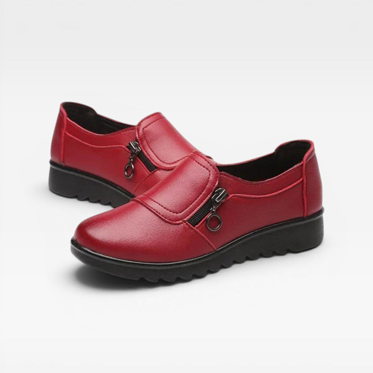 Leather Loafers with Side Zip, Cushioned Slip On Sole
