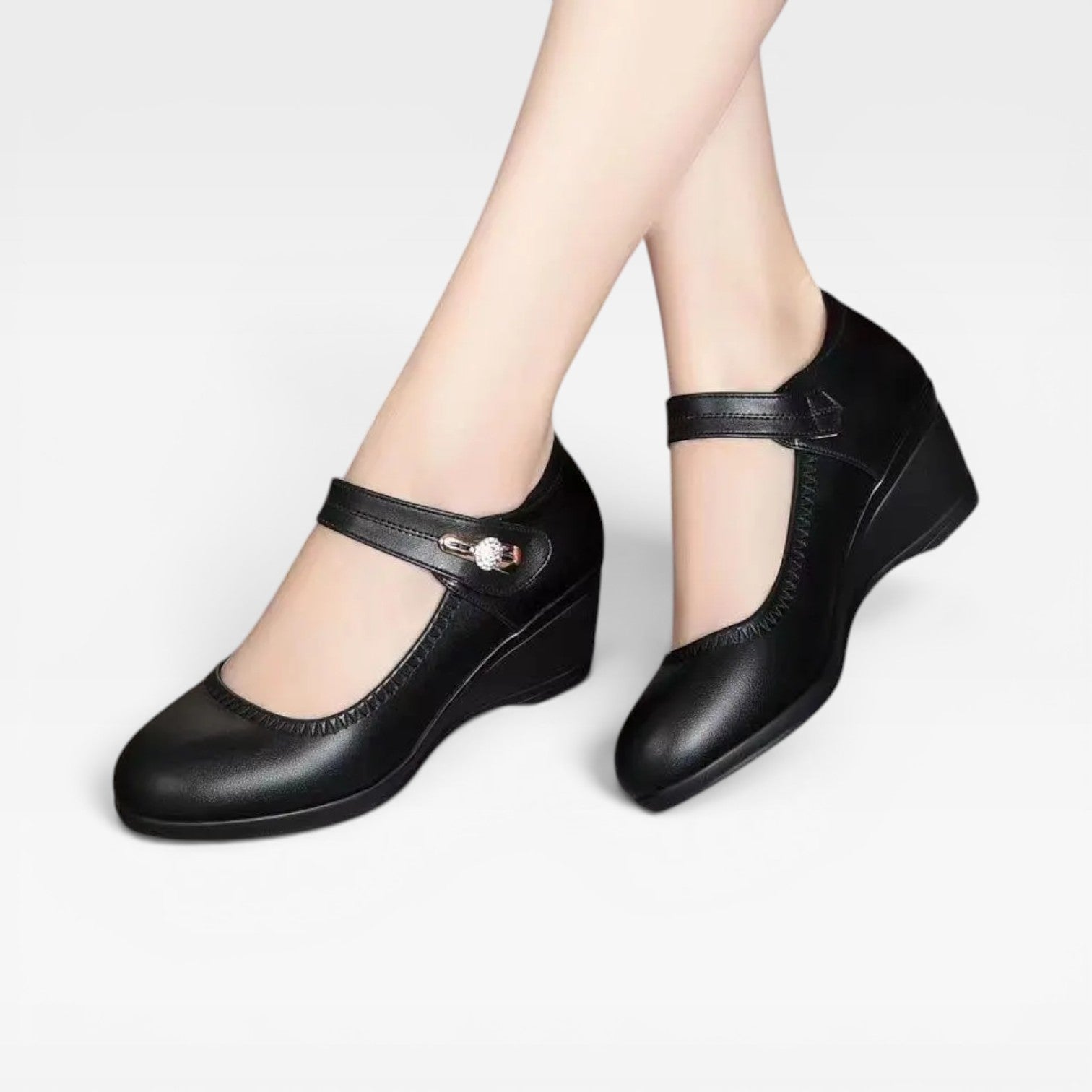 Leather Mary Jane Pumps, Cushioned 1.5 Inch Mid Heel