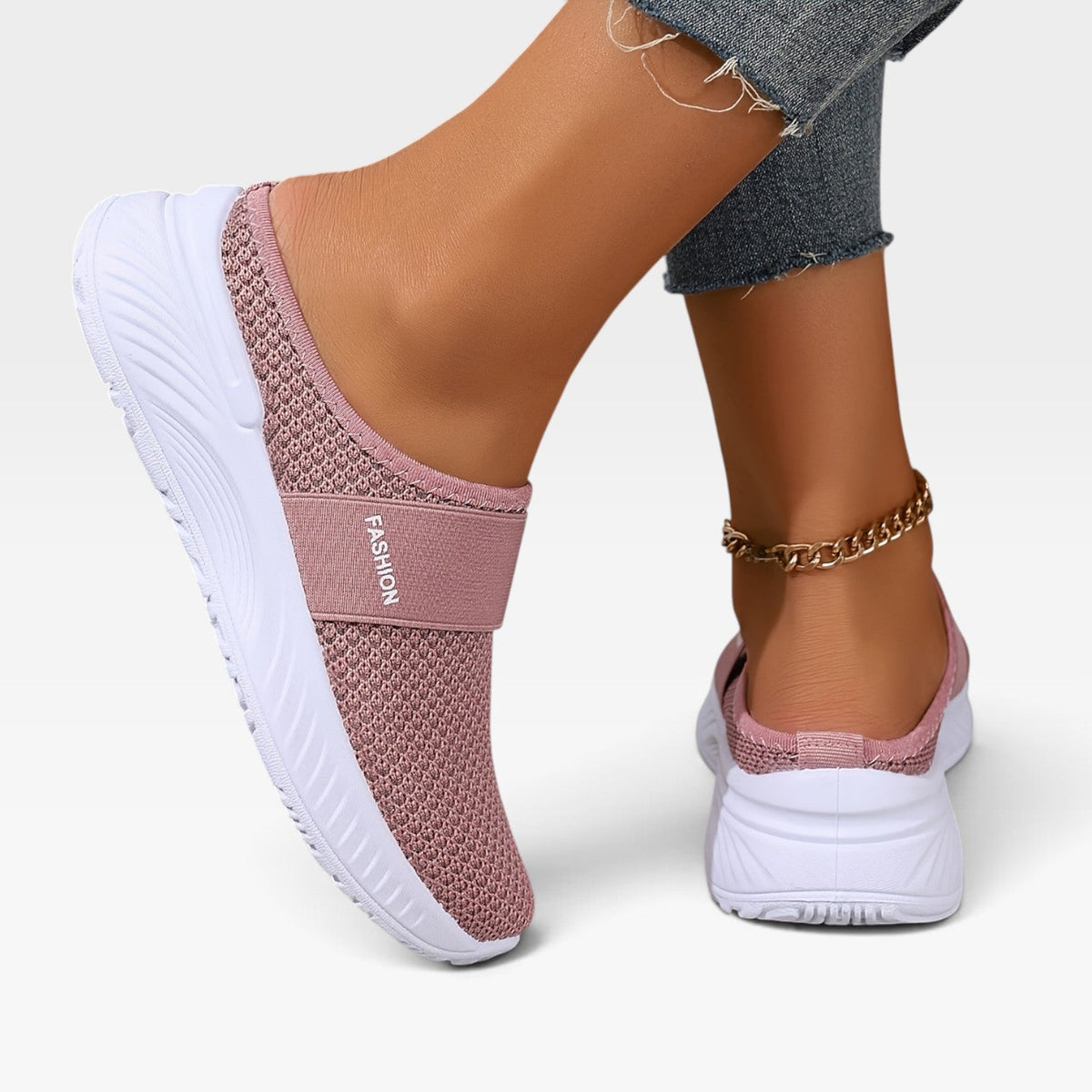 Backless Knit Sneakers, Cushioned Platform Slip On Mule