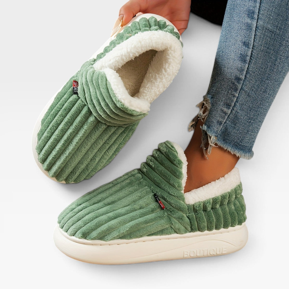 Corduroy Slipper Boots, Fleece Lined Slip On House Shoe