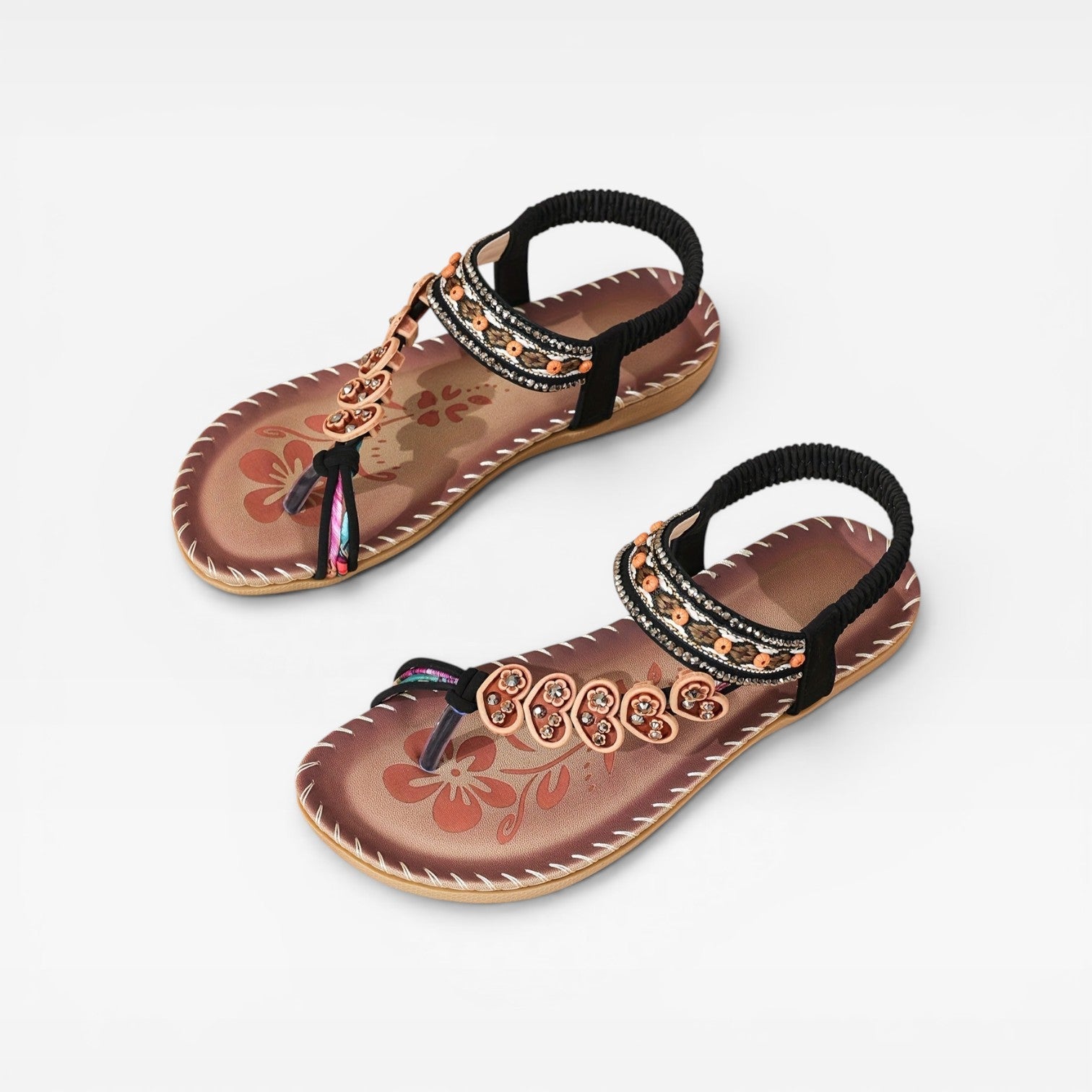 Beaded Leather Slingback Sandals, Boho Cushioned Flats