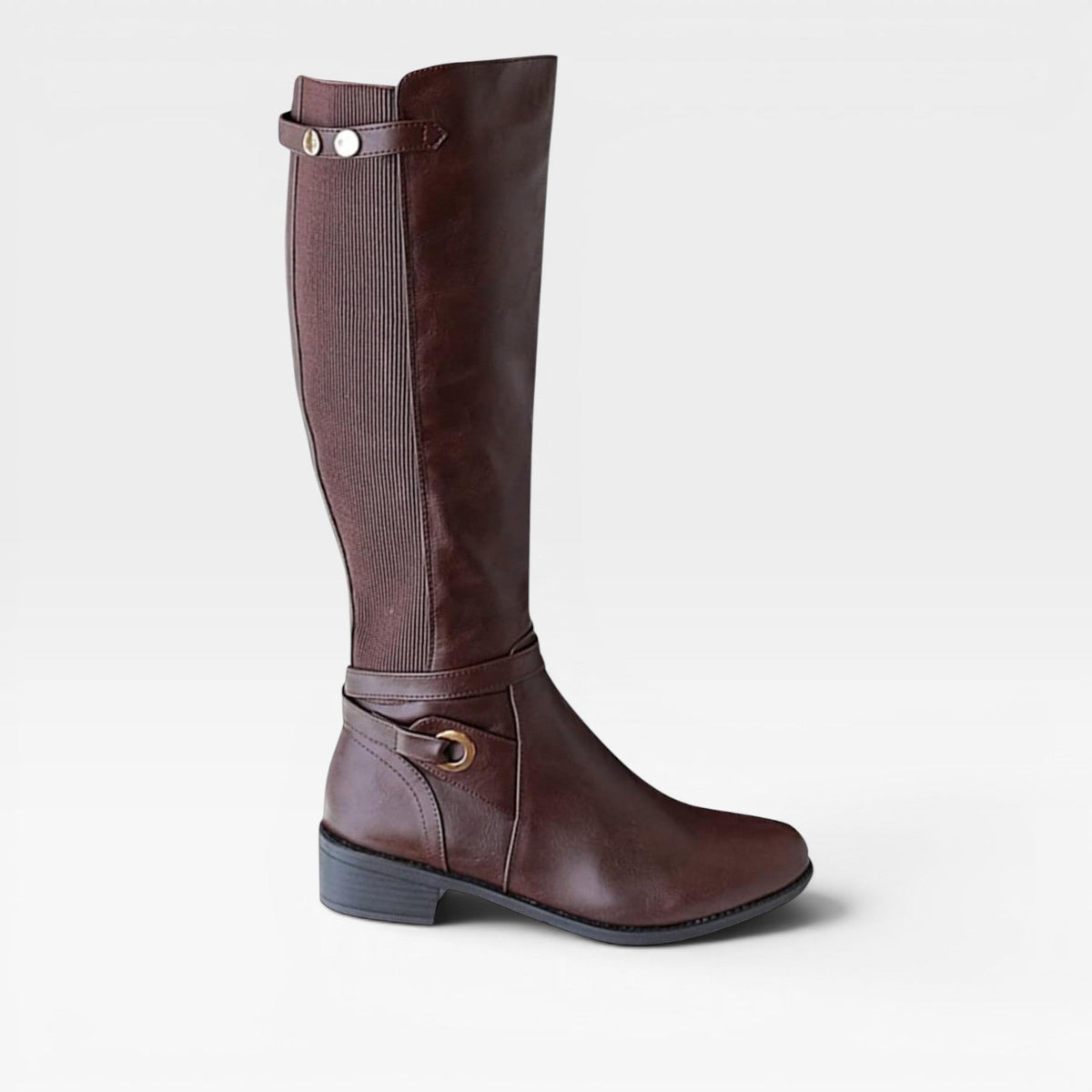 Knee High Boots, Elastic Gore Panel Side Zip Leather