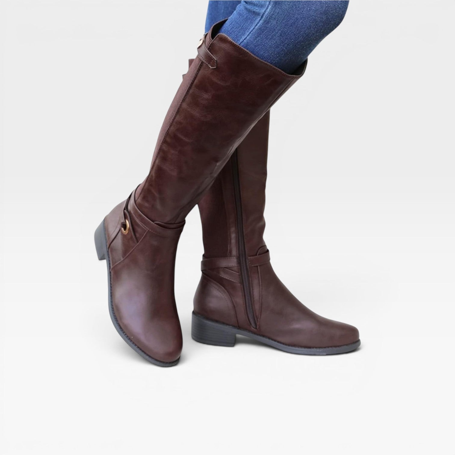 Knee High Boots, Elastic Gore Panel Side Zip Leather