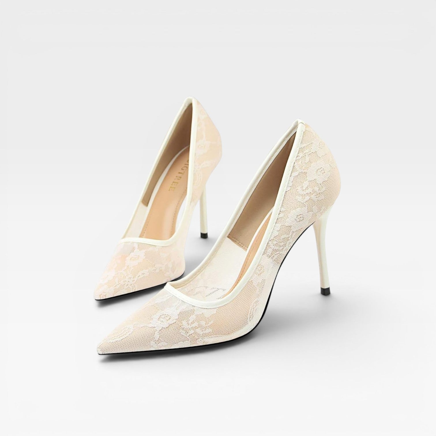 Floral Lace Pointed Toe Pumps, Slim Stiletto Court Shoe