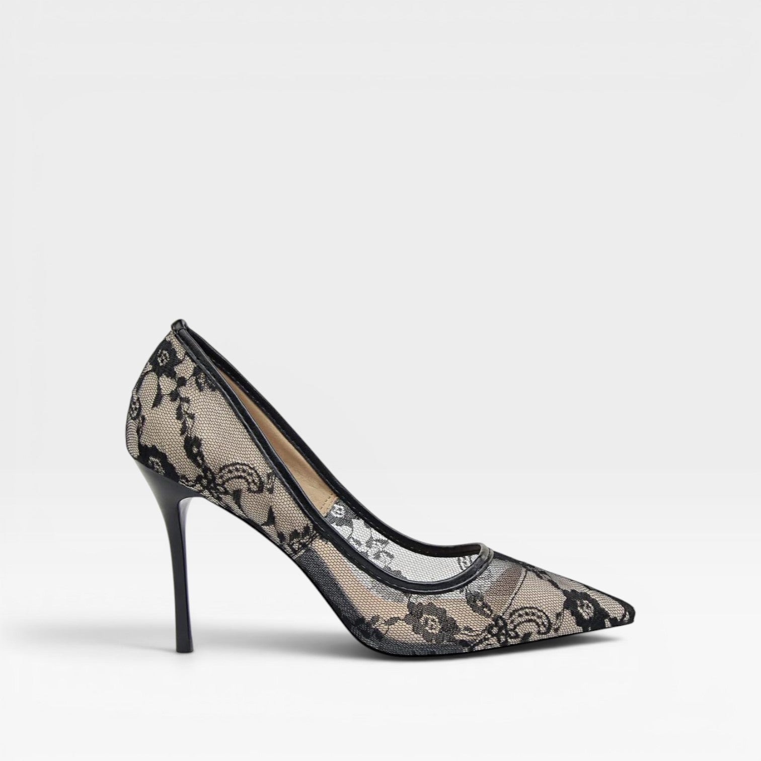 Floral Lace Pointed Toe Pumps, Slim Stiletto Court Shoe