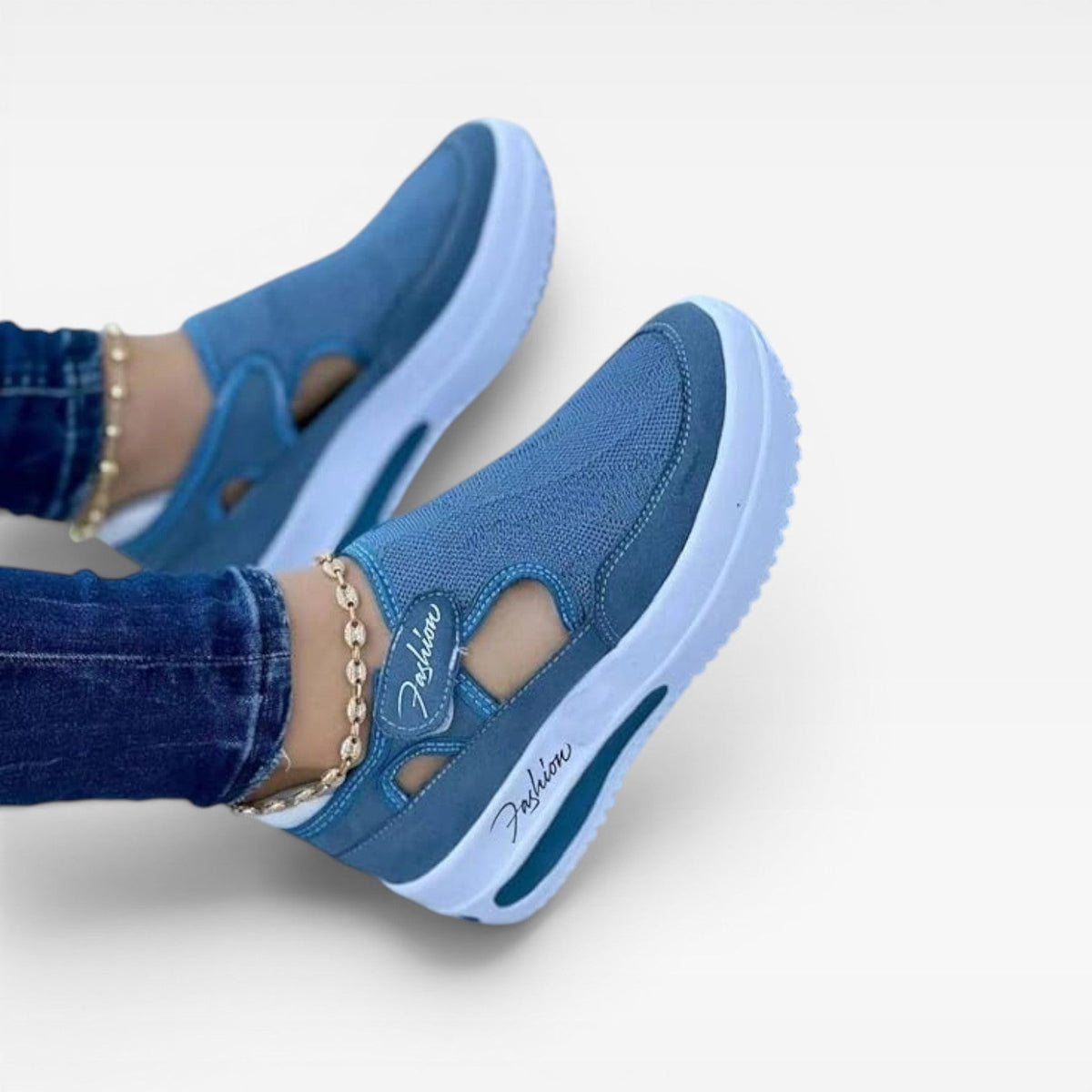 Velcro Strap Platform Trainers, Cutout Mesh Walk Shoes