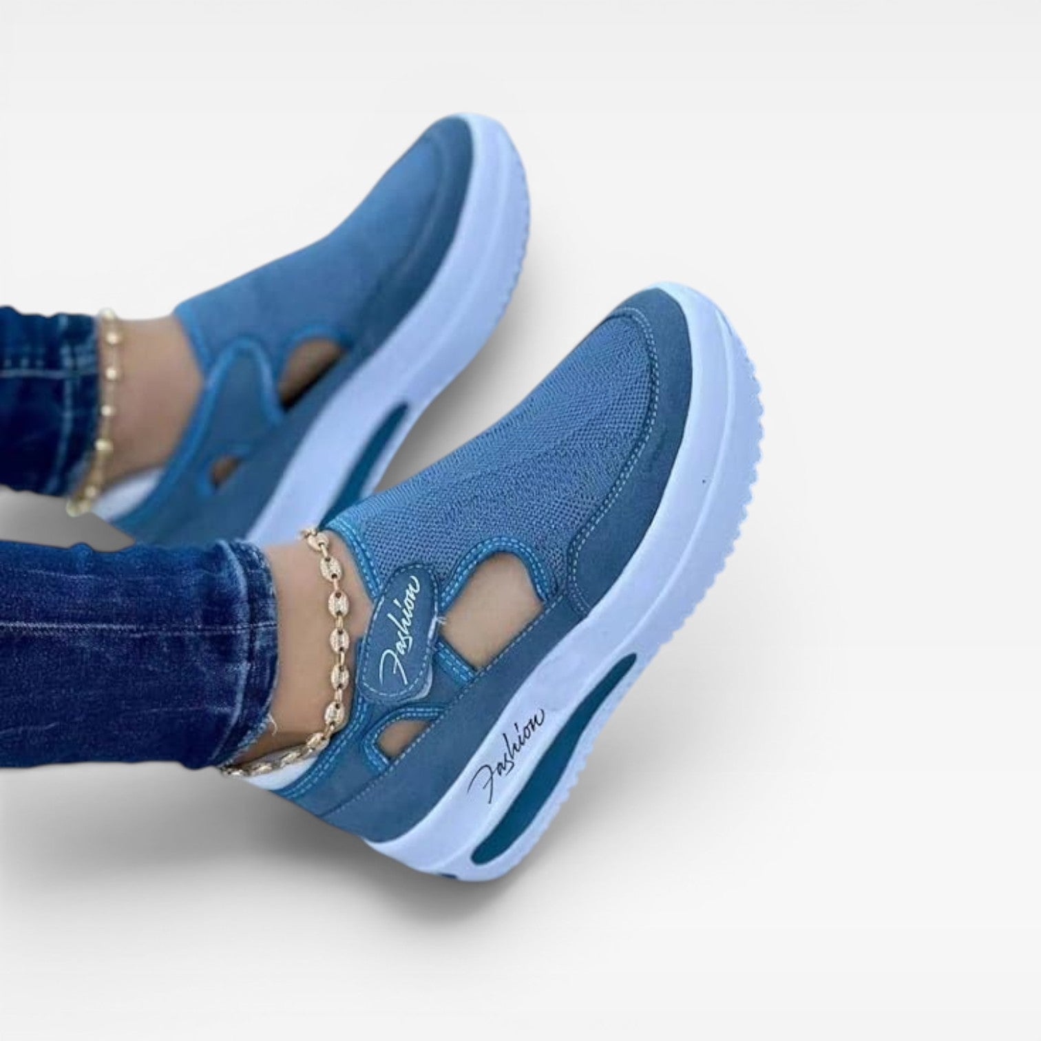 Velcro Strap Platform Trainers, Cutout Mesh Walk Shoes