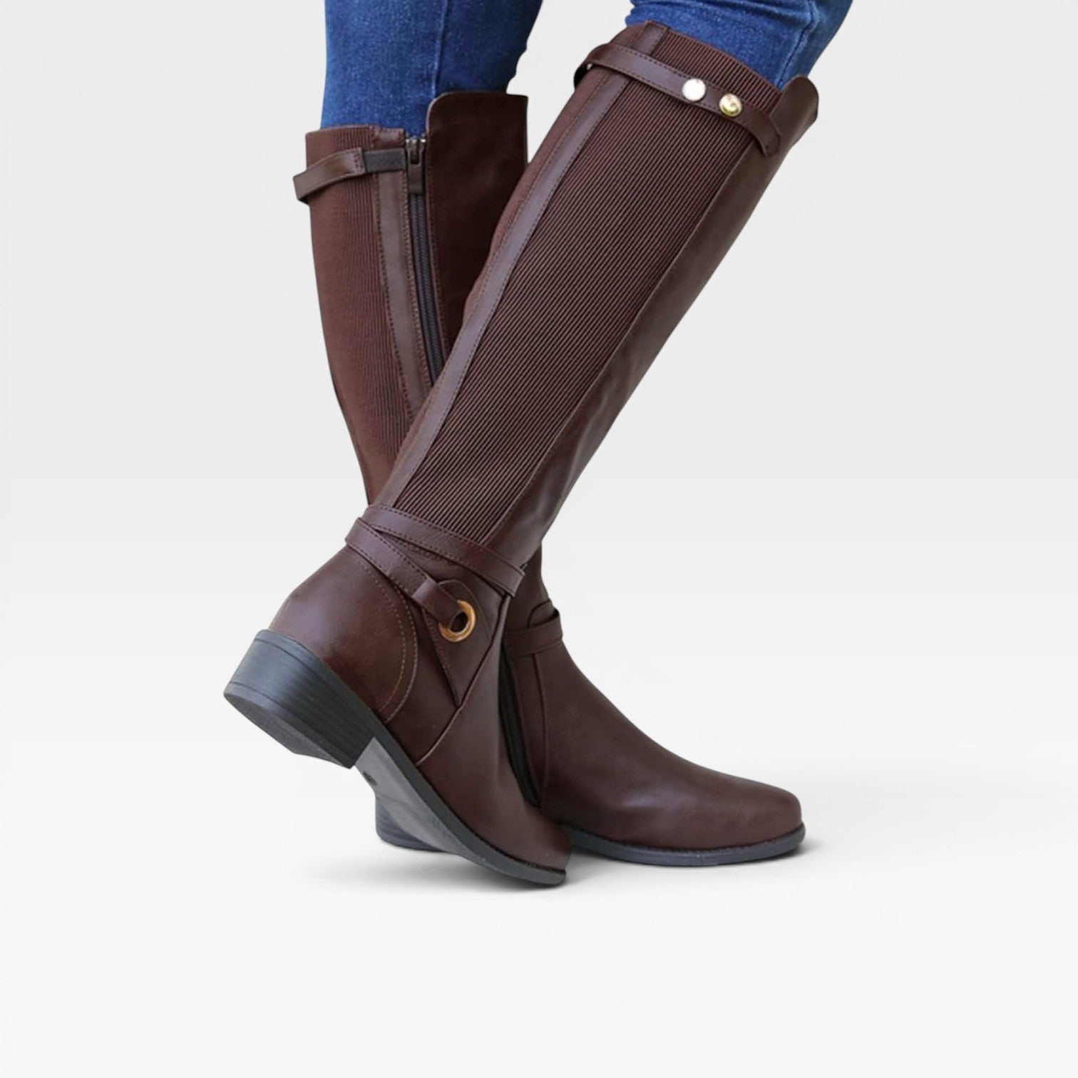 Knee High Boots, Elastic Gore Panel Side Zip Leather