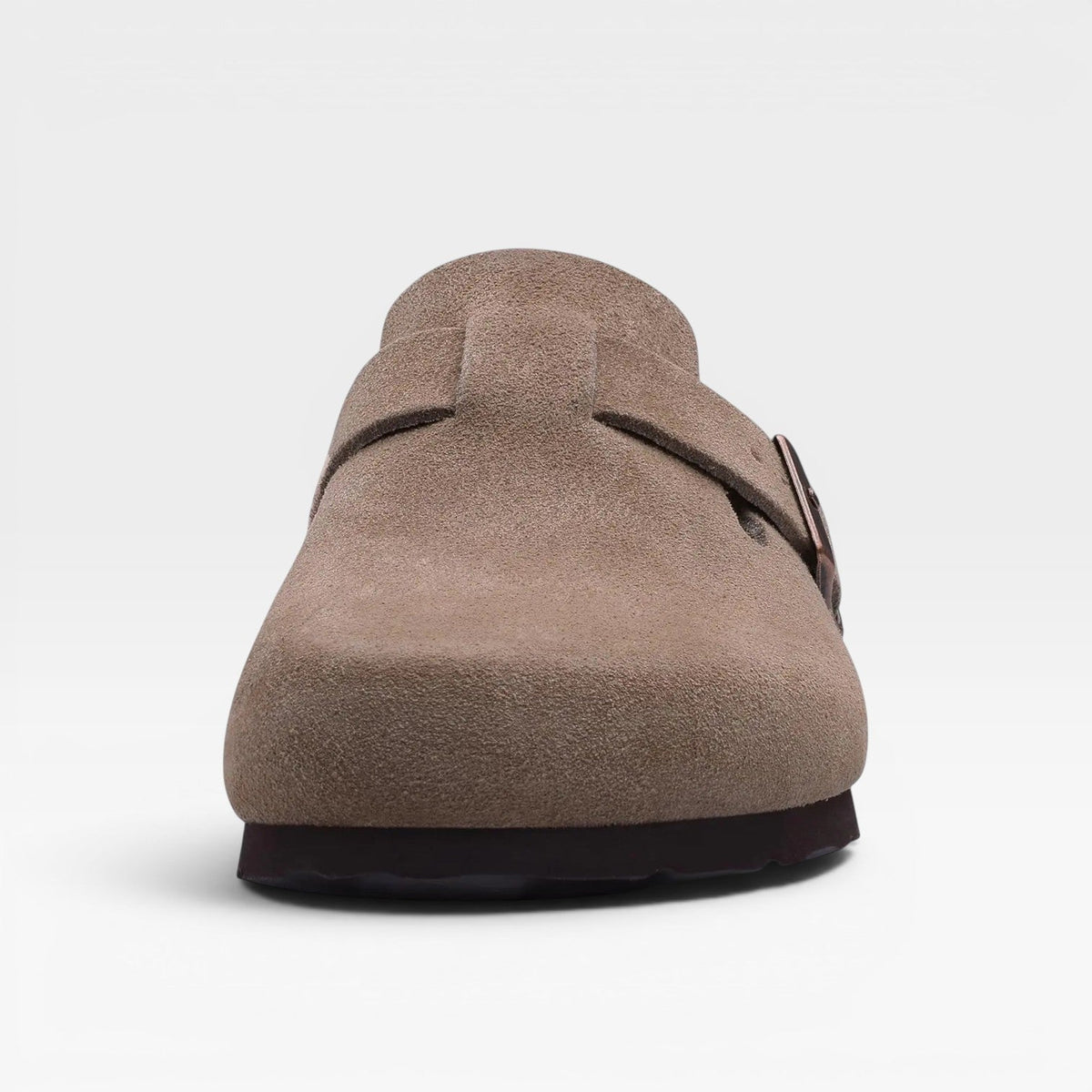 Suede Cork Clogs, Closed Toe Slip On Buckle Strap Mules