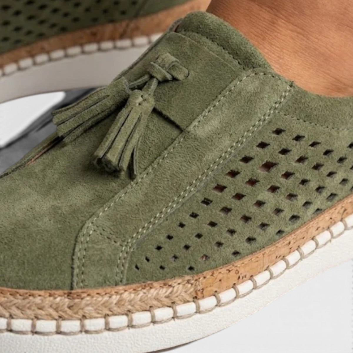 Suede Slip On Trainers, Perforated Tassel Cork Sole