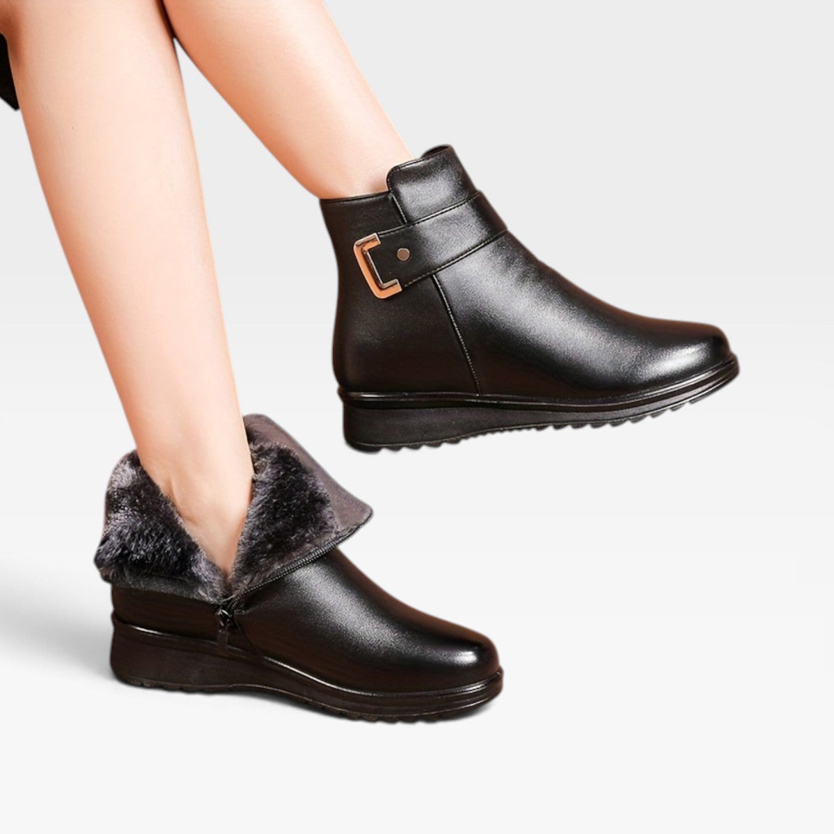Wedge Ankle Boots, Buckle Strap Side Zip Cushioned Sole