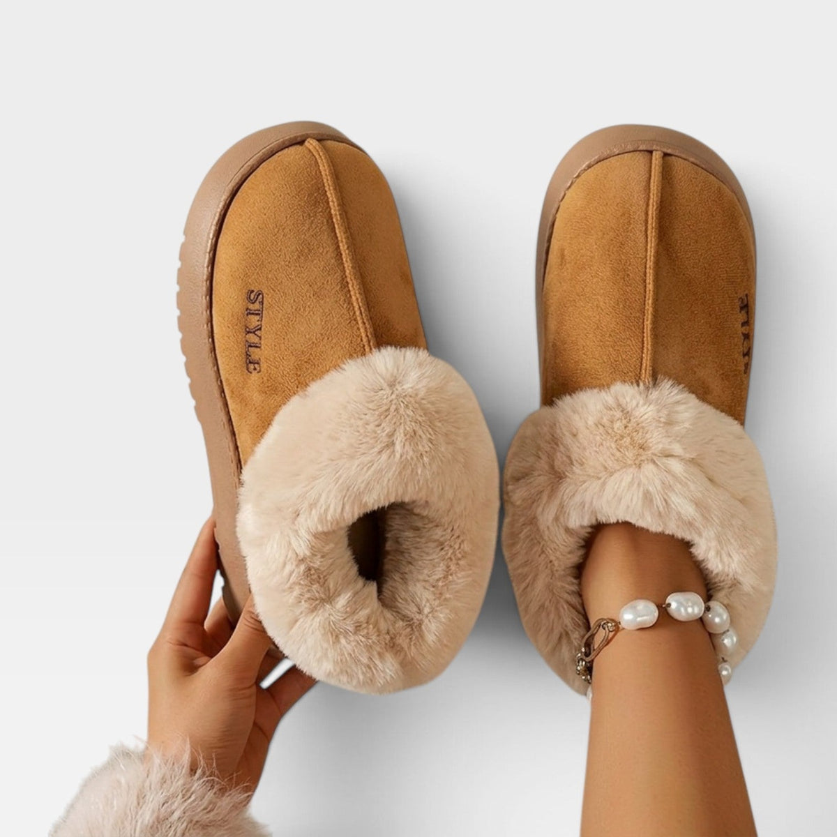 Suede Ankle Boots with Fur Trim, Anti Slip Cushion Sole