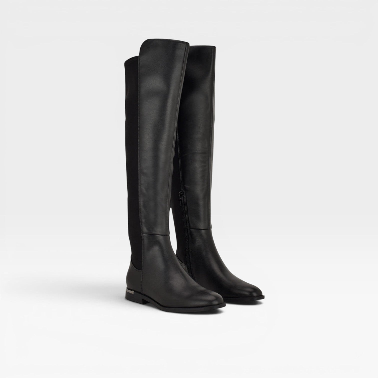 Over The Knee Boots, Flat Almond Toe Stretch Back Zip