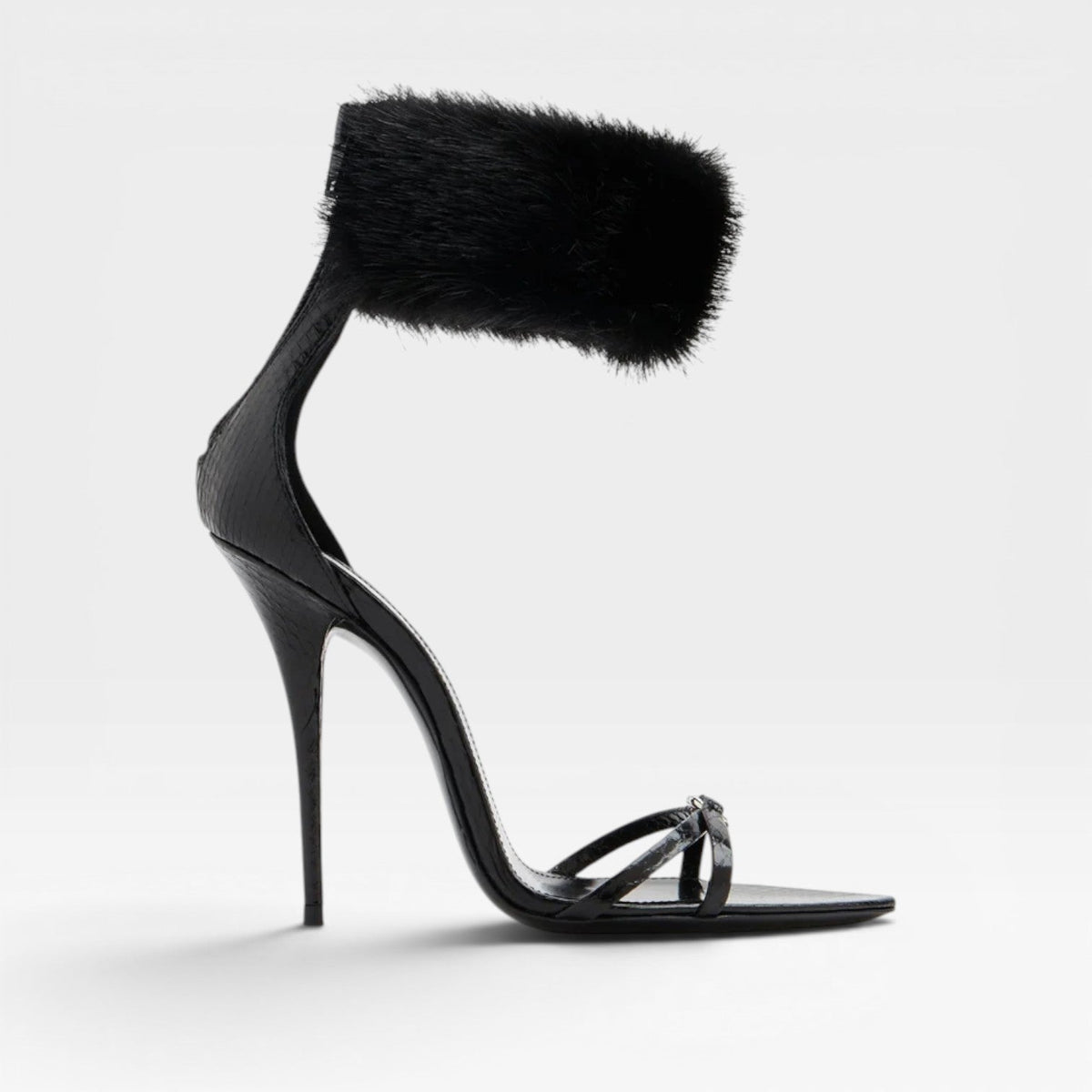 Ring Detail Stiletto Sandals, Croc Embossed Leather Heel