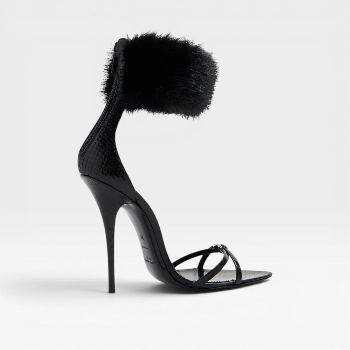 Ring Detail Stiletto Sandals, Croc Embossed Leather Heel