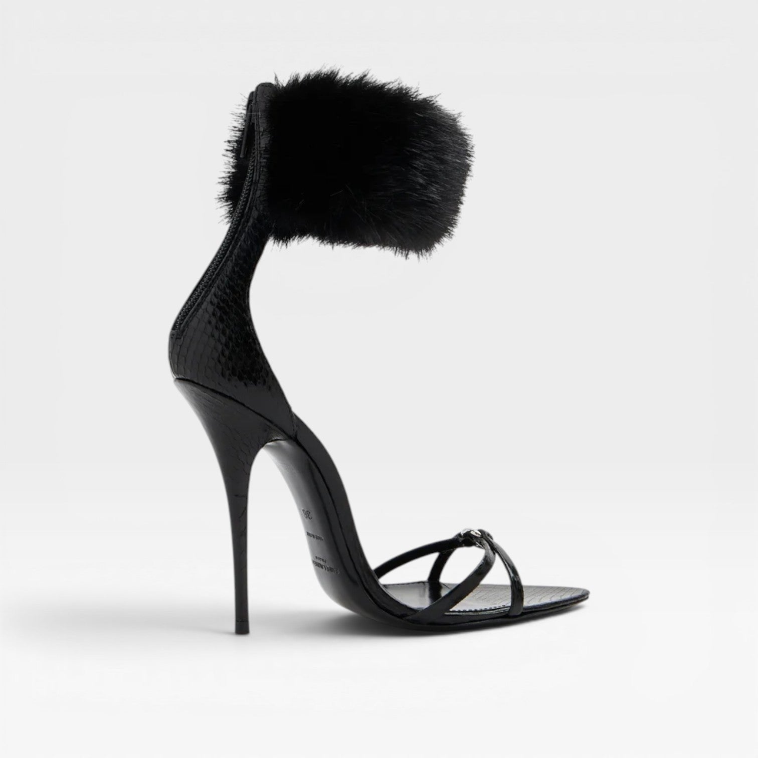 Ring Detail Stiletto Sandals, Croc Embossed Leather Heel