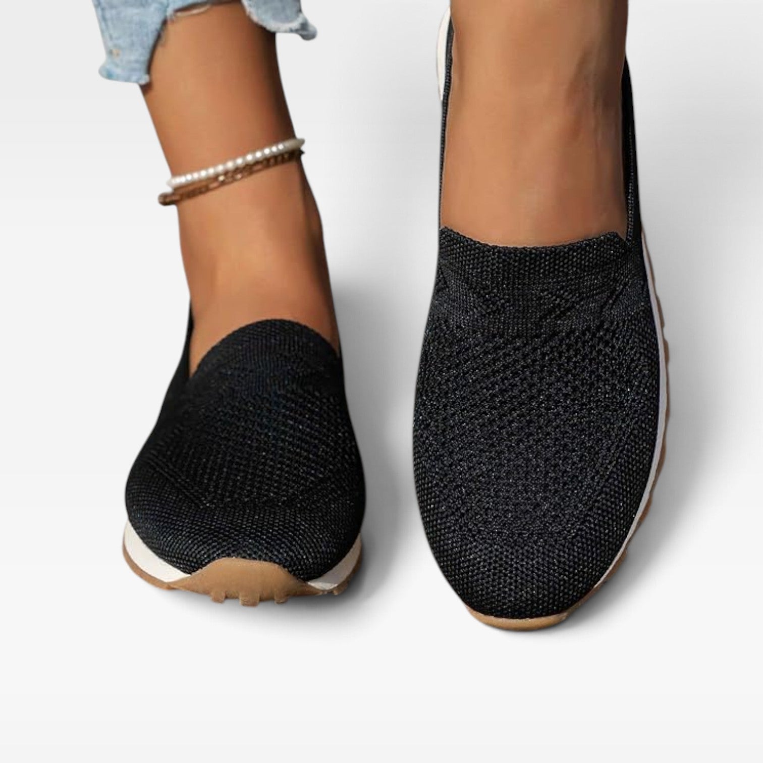 Knit Slip On Sneakers, Breathable Mesh Cushioned Sole