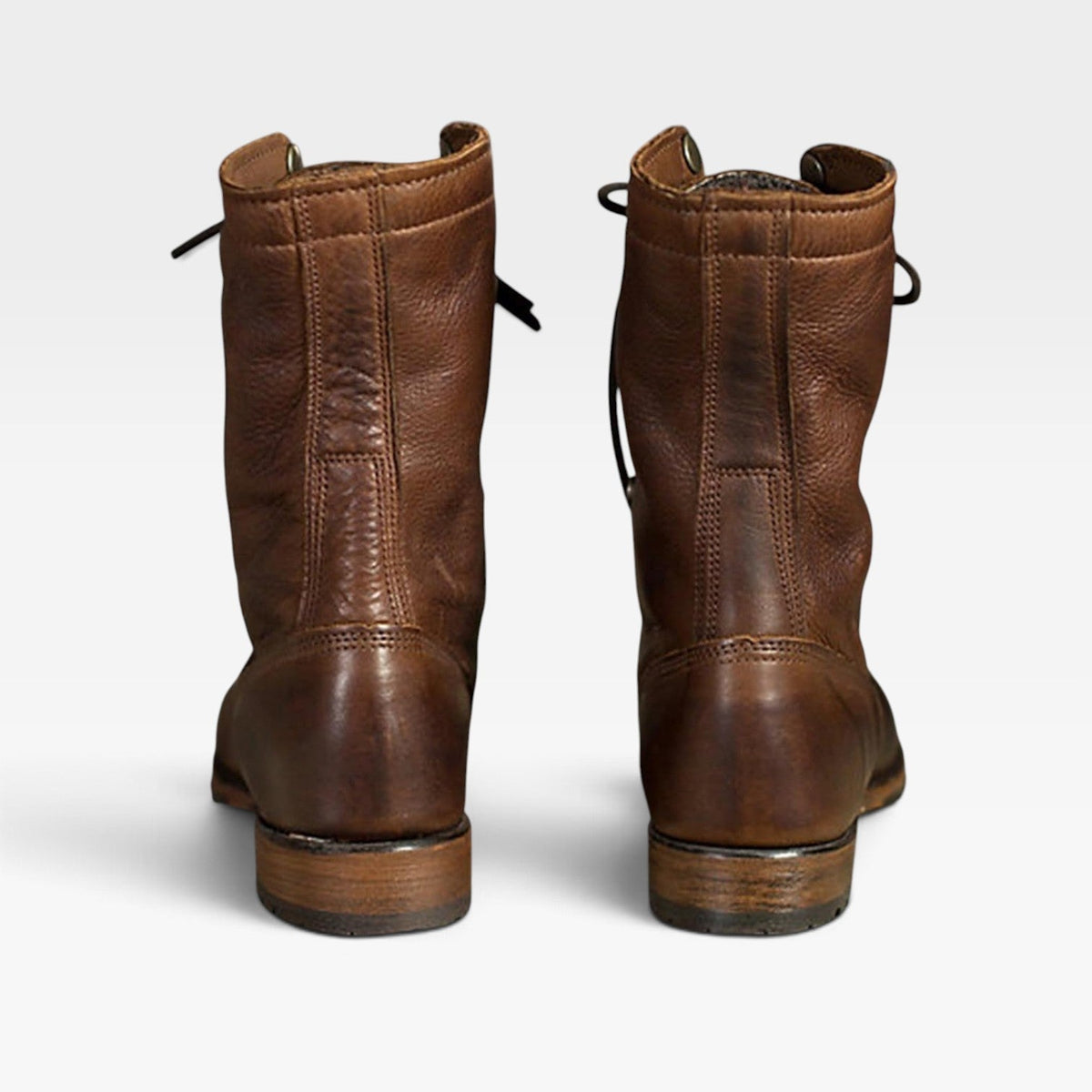 Leather Look Lace-Up Combat Boots, Low Block Rubber Sole