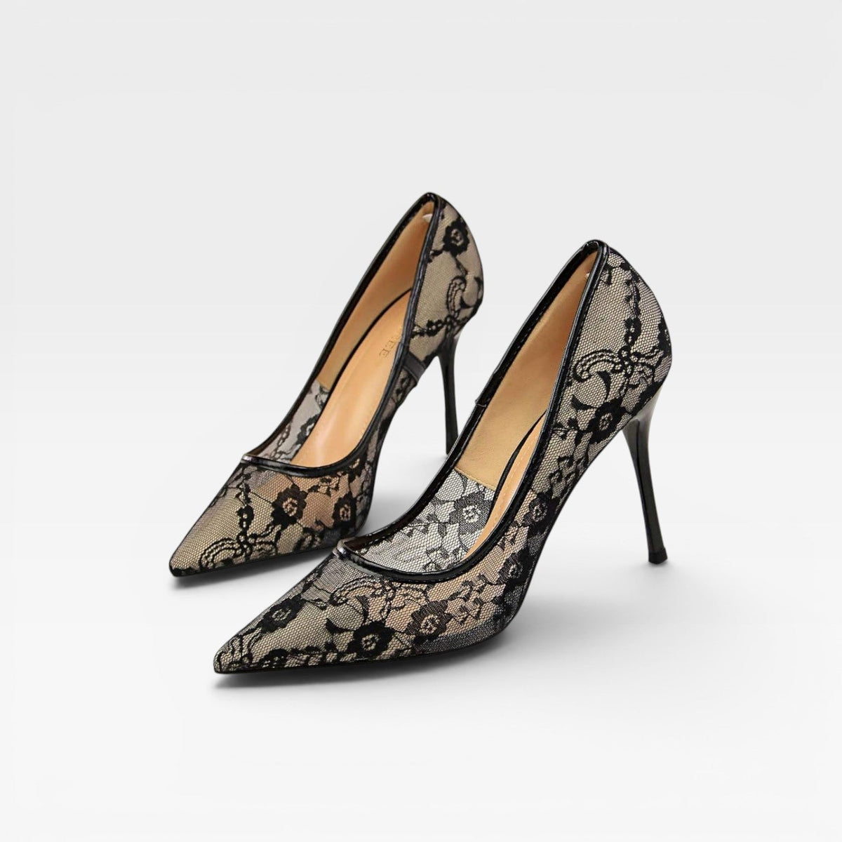 Floral Lace Pointed Toe Pumps, Slim Stiletto Court Shoe
