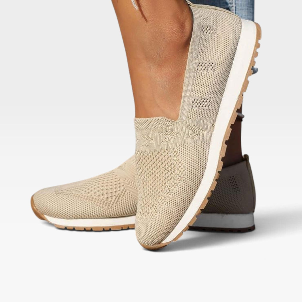 Knit Slip On Sneakers, Breathable Mesh Cushioned Sole