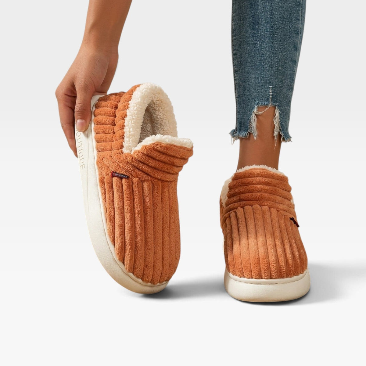 Corduroy Slipper Boots, Fleece Lined Slip On House Shoe