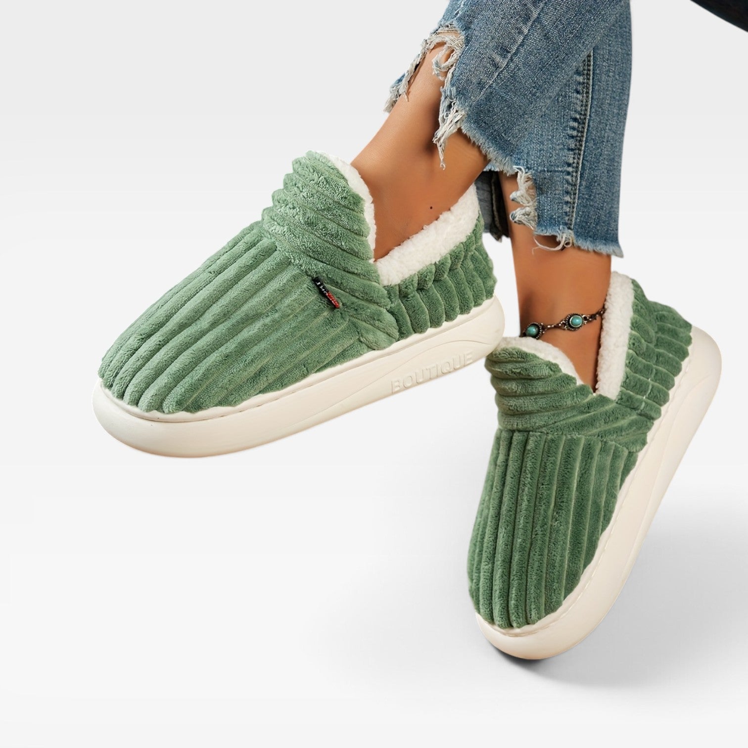 Corduroy Slipper Boots, Fleece Lined Slip On House Shoe