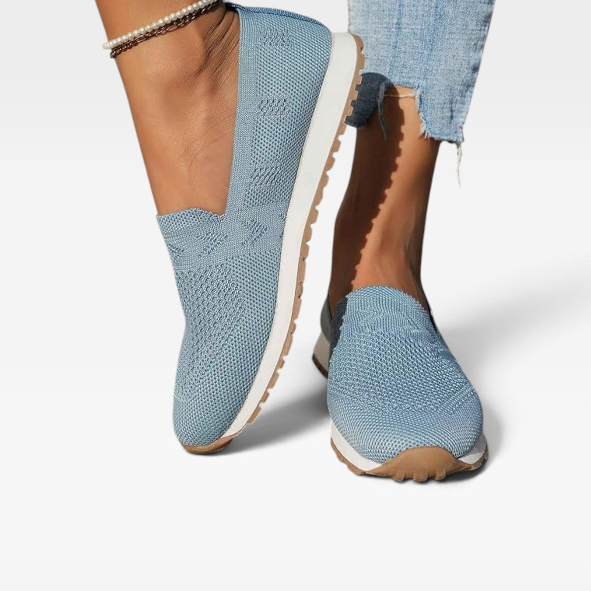 Knit Slip On Sneakers, Breathable Mesh Cushioned Sole