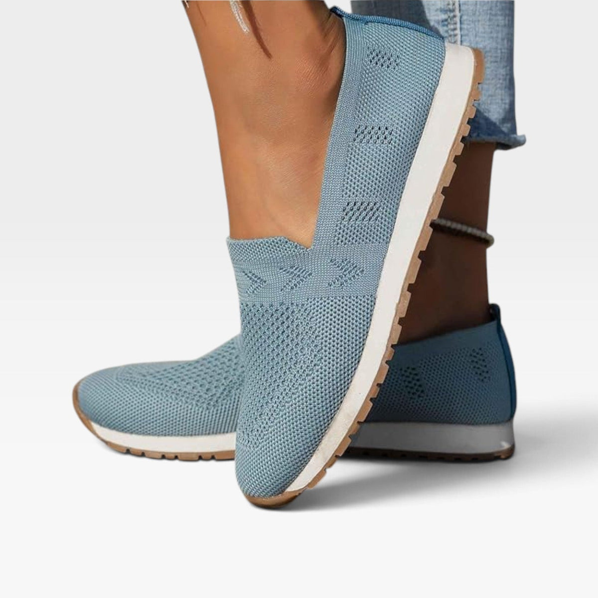 Knit Slip On Sneakers, Breathable Mesh Cushioned Sole