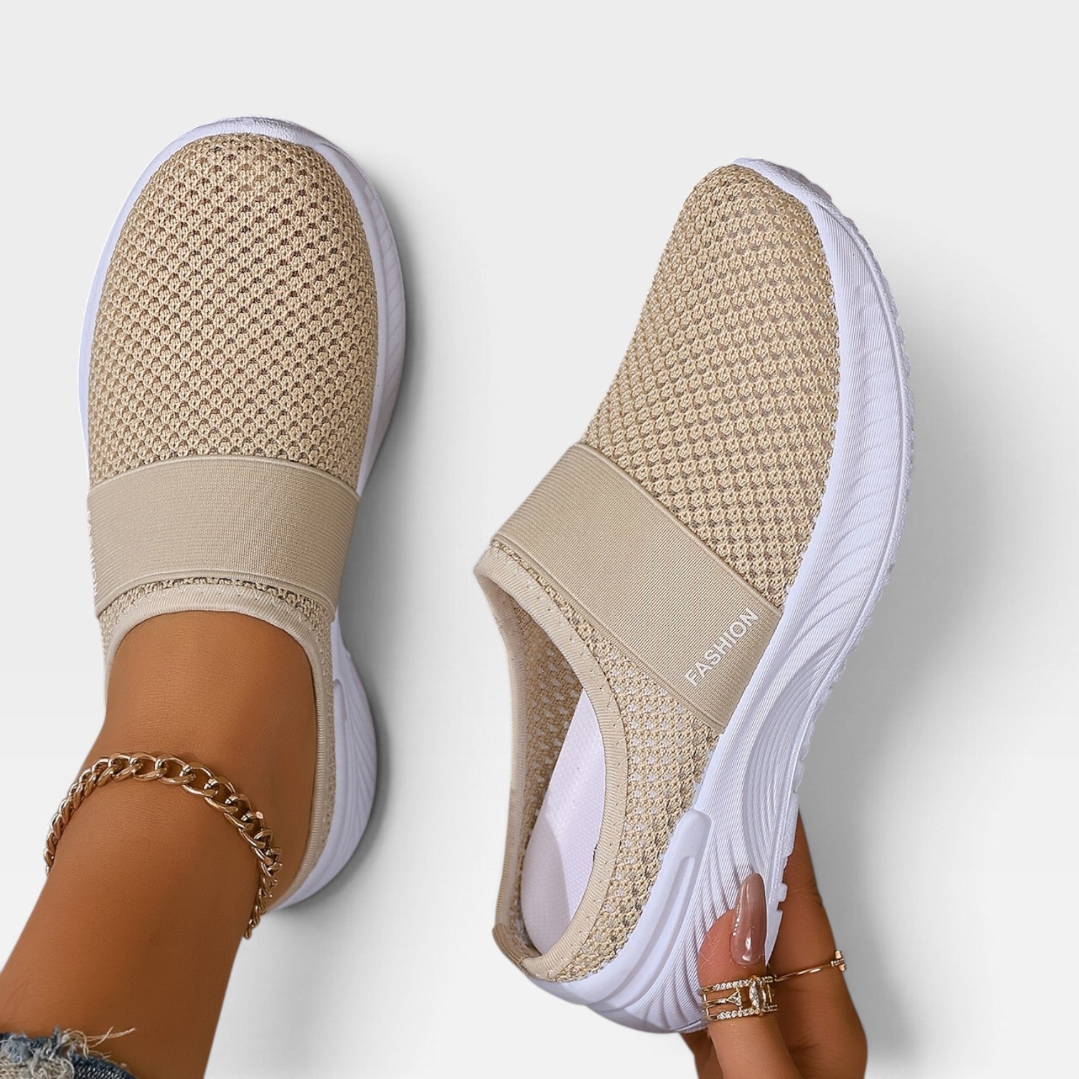 Backless Knit Sneakers, Cushioned Platform Slip On Mule