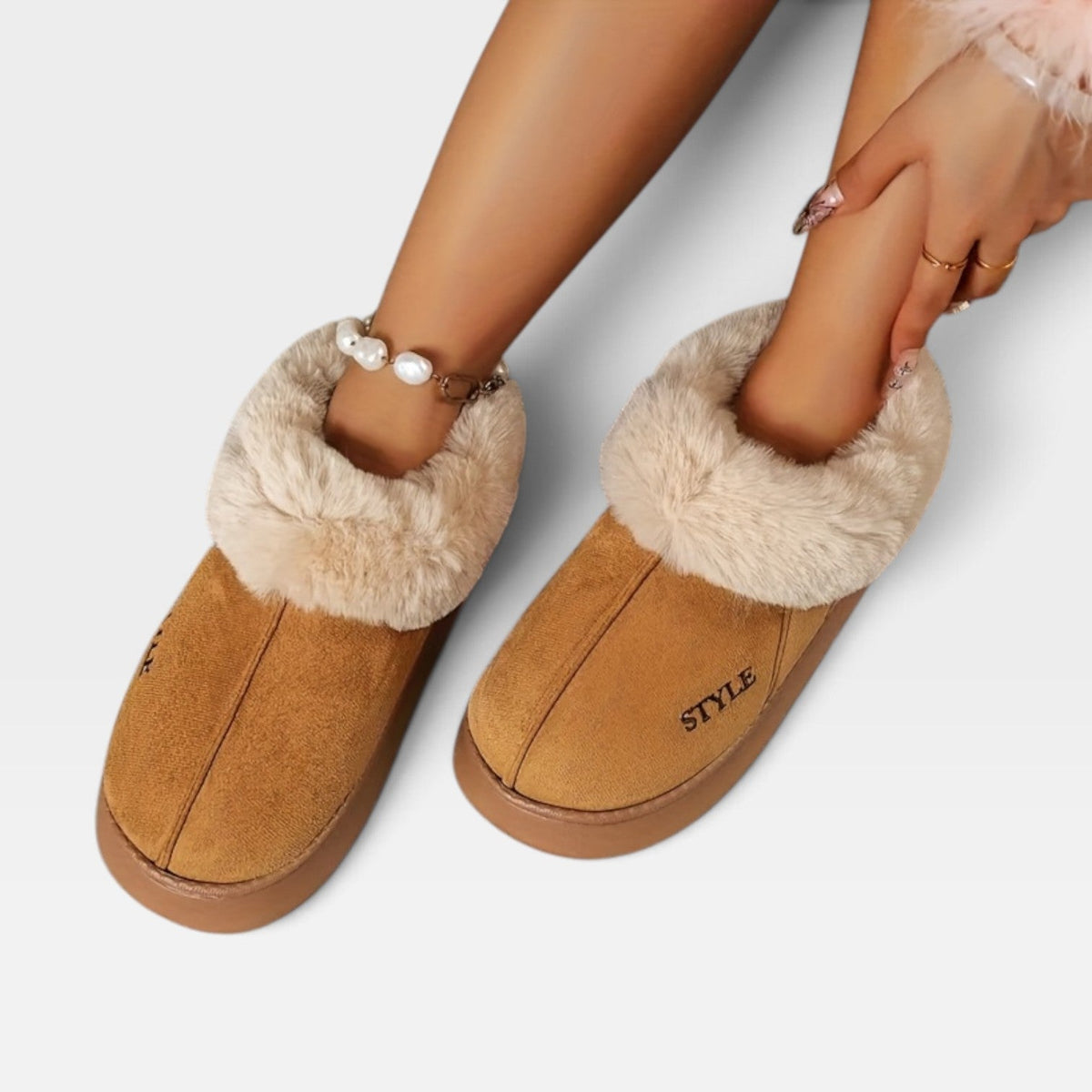 Suede Ankle Boots with Fur Trim, Anti Slip Cushion Sole