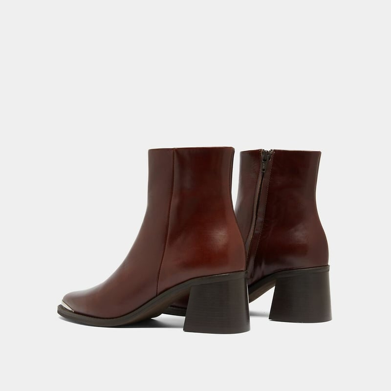 Burgundy Ankle Boots, Top Grain Cowhide Block Heel