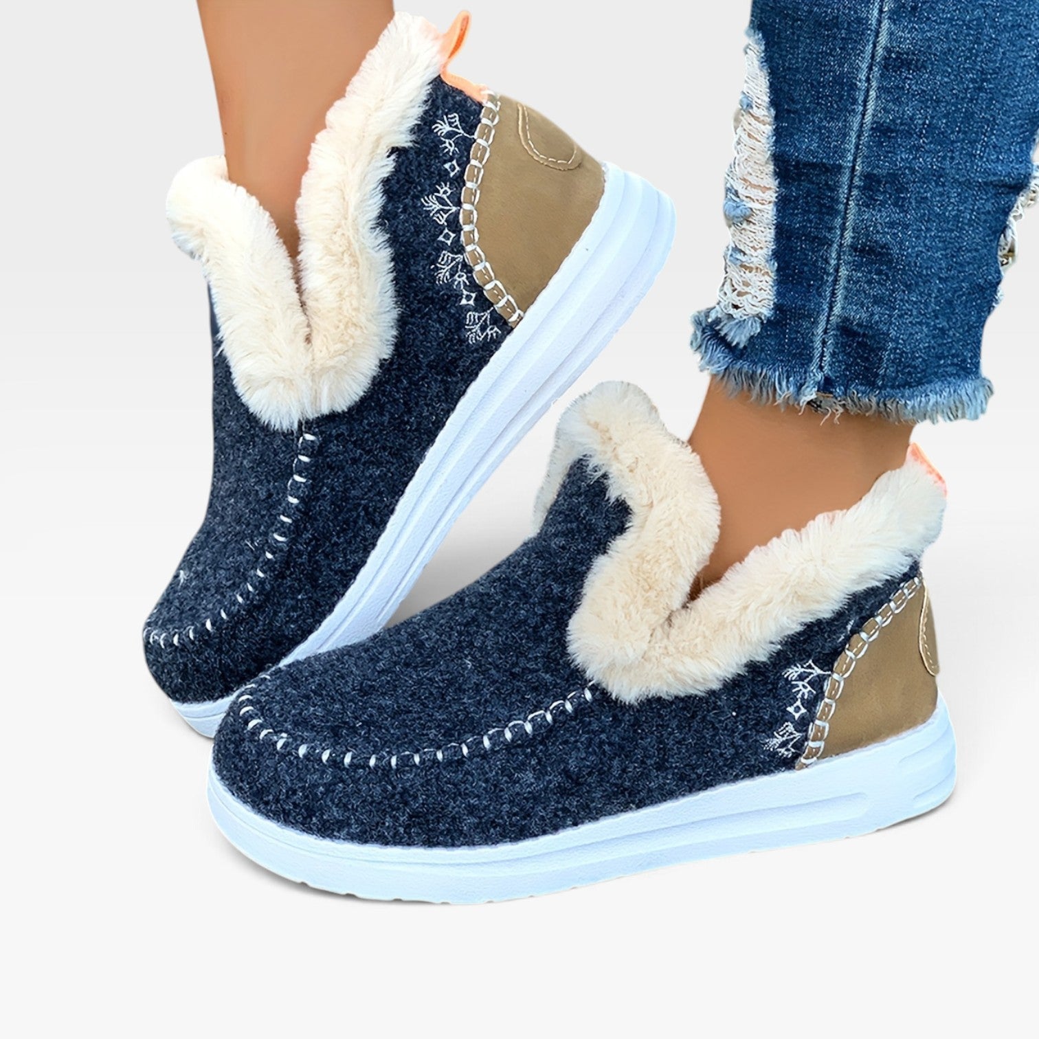 Wool Felt Ankle Boots, Moc Toe Fleece Lined Platform